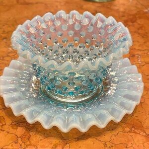 Opalescent Fenton Hobnail Glass mayonnaise set
